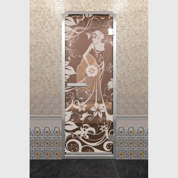 Дверь для хамама Девушка в цветах бронза